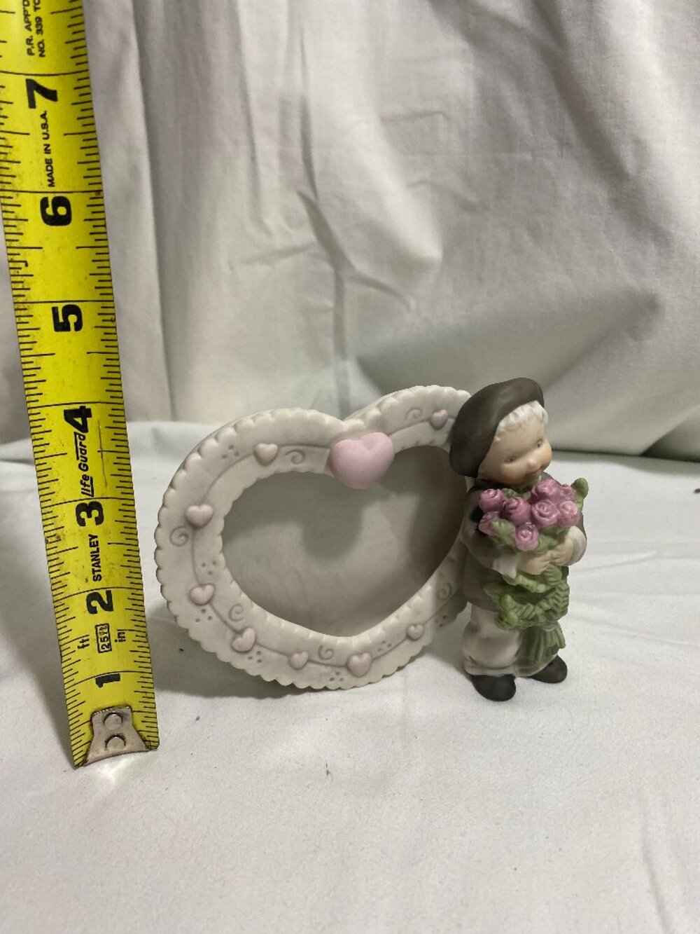 Vintage Kim Anderson Enesco Heart Picture Frame Figurine Boy With Flowers 1996